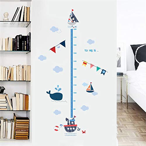 Cartoon Mickey Mouse sea Boat Height Measure Wall Stickers for Kids Rooms Home Decor PVC Growth Chart Wall Decals DIY Mural Art