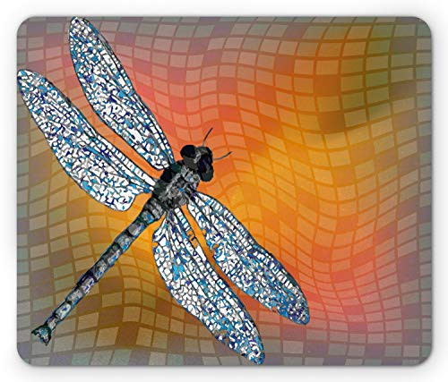 Ambesonne Dragonfly Mouse Pad- Bird Like Bugs Flying on Orange Marigold Abstract Geometrical Digital Backdrop- Rectangle Non-Slip Rubber Mousepad- Standard Size- Multicolor