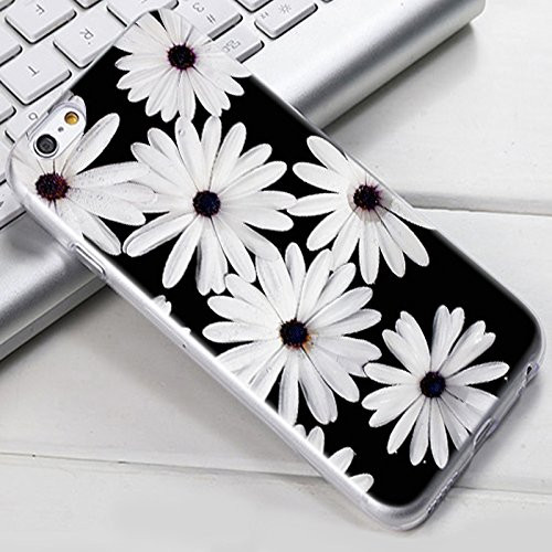 iPhone 8 Plus Case, iPhone 7 Plus Case, Ailiber Flower Floral Chrysanthemum Slim-fit Anti-Scratches Lightweight Soft TPU Protective Cover for Apple iPhone 7Plus 8Plus 5.5inch- Black White Daisy