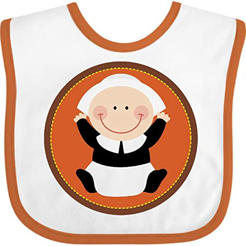 Inktastic Cute Thanksgiving Pilgrim Girl Baby Bib White and Orange 20deb