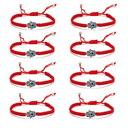 Vanski 8Pcs Handmade Braided Red String Kabbalah Bracelets - Evil Eye Hamsa Hand for Protection Bracelet