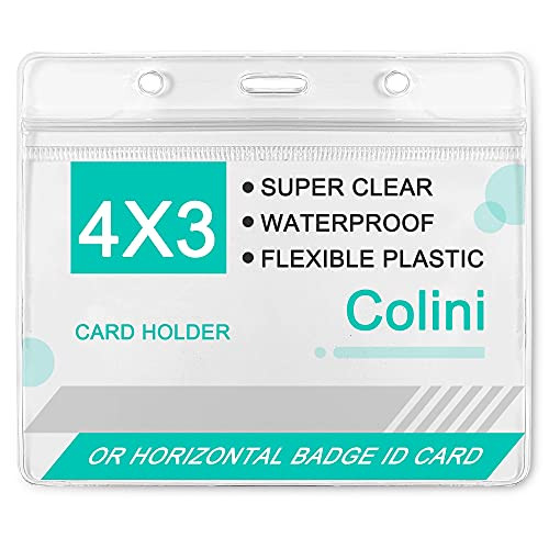 15 Pack Card Protector 4x3 Inches Waterproof- Clear Plastic Card Holder-Horizontal Id Name Tag Badge Card Holder- Plastic Sleeves for Id Cards with Resealable Zip