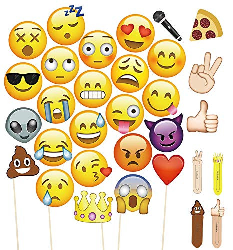 MT Emoji Photo Booth Props Kits - 27 Pieces DTY Party Decoration Suppliees for Wedding Birthdays Graduation Party (about 7.87" in Diameter)