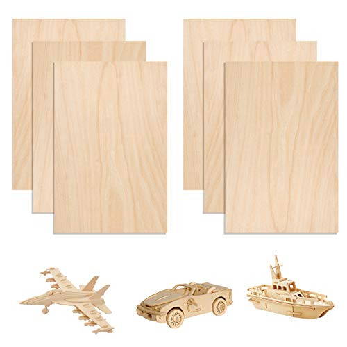 6 Pack Balsa Wood Sheets 1/16 x8x12 Inch Basswood Sheet Unfinished Thin Plywood Wood Sheet for Cricut Maker DIY Mini House Boat Model Wooden Crafts