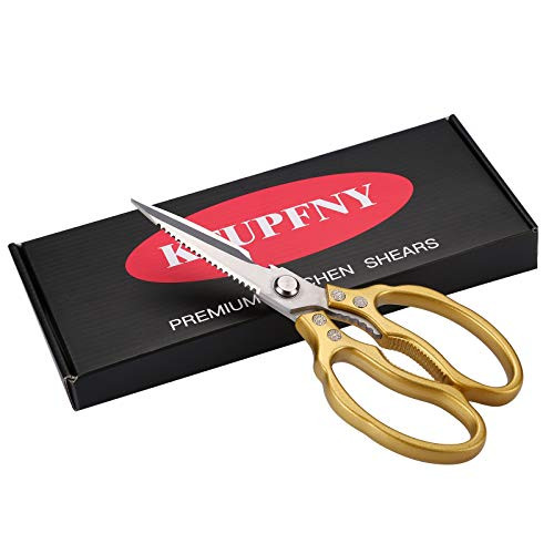 Premium Heavy Duty Kitchen Shears-Ultra Sharp Multi-function Stainless Steel Kitchen Scissors Bottle Opener- Nut Cracker-Gold-
