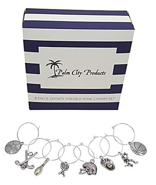Sports Themed Wine Charms - 8 Piece Wine Charm Set - Great Gift for Sports Fans Sports Themed Wine Charms - 8 Piece Wine Charm Set - Great Gift for Sports Fans