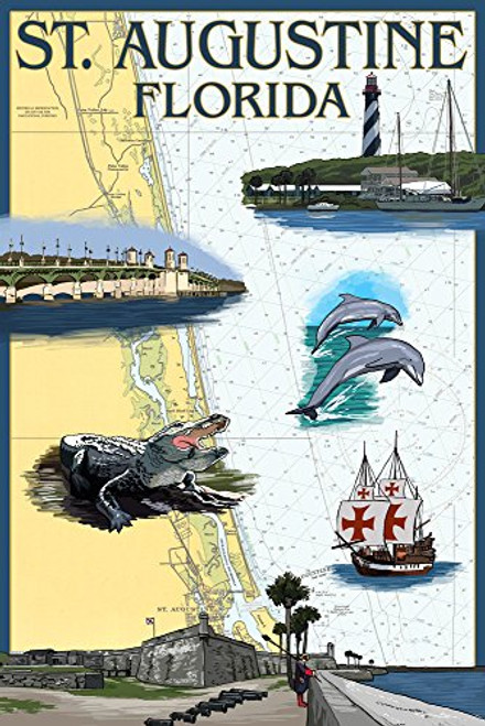 St. Augustine- Florida- Nautical Chart -9x12 Art Print- Wall Decor Travel Poster-