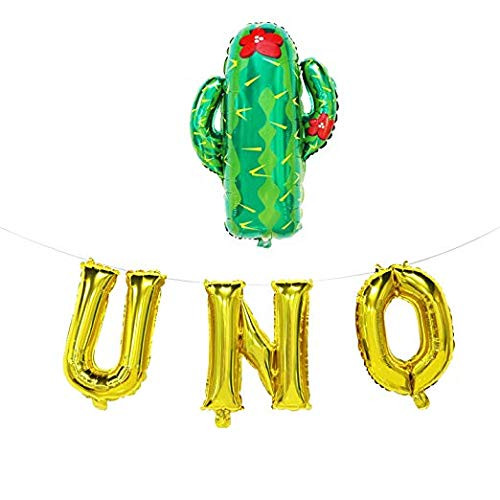 UNO Balloons with Cactus - Gold UNO Banner - Fiesta First Birthday Party Supplies - 1st Birthday Fiesta Decorations