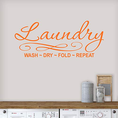 Vinyl Quote Me Laundry Wash Dry Fold Repeat Wall Decal | Laundry Room Wall Decor | Farmhouse Room Decor | Laundry Room Wall Decal | Made in America | 22x9-Orange