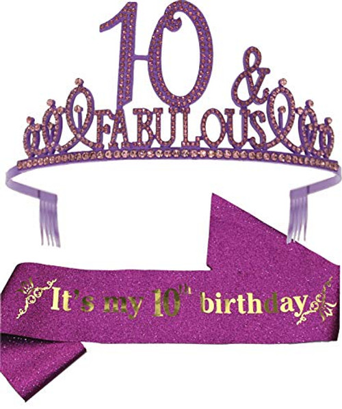 10th Birthday- 10th Birthday Tiara Purple- 10th Birthday Decorations for Girls- 10th Birthday Sash- 10 Birthday Crowns for Girl- 10th Birthday Tiara for Girls- Birthday Gifts for 10 Year Old Girl