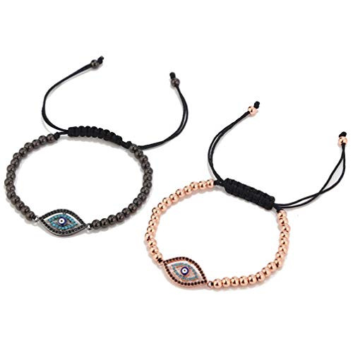 Tuccpai Evil Eye Amulet Ankle Bracelet Adjustable Women's Men's Lucky Nazar Bracelet -Rose gold- black braided line evil eye-