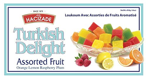 Hacizade Turkish Delight Assorted Fruit Candy- Rose- Mint- Lemon and Orange- 16 Ounce