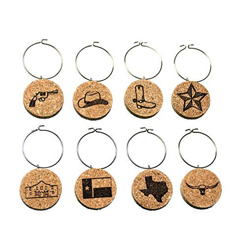 Texas Wine Charms -20Plus Unique Sets- Cork Wine Glass Charms - Set of 8 Texas Charms- Texas Themed Gifts/Souvenirs - Wine Glass Accessories- Texas Wine Gift Basket for Wine Lover - Drink Identifiers Texas Wine Charms -20Plus Unique Sets- Cork Wine Glass Charms - Set of 8 Texas Charms- Texas Themed Gifts/Souvenirs - Wine Glass Accessories- Texas Wine Gift Basket for Wine Lover - Drink Identifiers