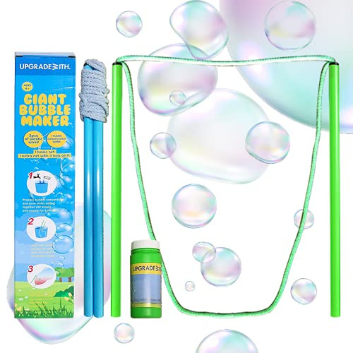 UpgradeWith Giant Bubble Wands I Giant Bubble Kit Two Plastic Bubble Rope Wand and One Bubble Concentration Bottle I Ideal Outdoor Birthday Party Toy for Kids- Boys- Girls I Big Bubble Wand for Kids