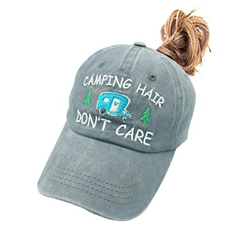 Waldeal Women's Embroidered Adjustable Camping Hair Don't Care RV Ponytail Hat High Buns Grey Waldeal Women's Embroidered Adjustable Camping Hair Don't Care RV Ponytail Hat High Buns Grey
