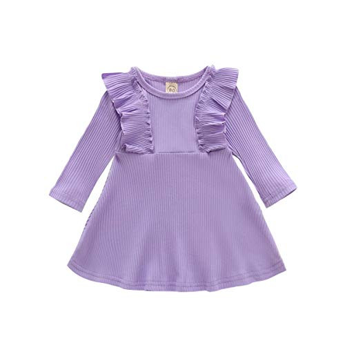 Infant Toddler Baby Girl Ribbed Ruffle Dress Cute Kids Solid Long Sleeve Dresses Top Fall Winter Warm Outfits Clothes -Ruffle Long Sleeve-Purple- 1-2T- Infant Toddler Baby Girl Ribbed Ruffle Dress Cute Kids Solid Long Sleeve Dresses Top Fall Winter Warm Outfits Clothes -Ruffle Long Sleeve-Purple- 1-2T-