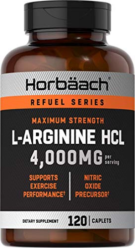 L Arginine 4000 mg | 120 Caplets | Maximum Strength Nitric Oxide Precursor | Vegetarian- Non-GMO- Gluten Free | L-Arginine Supplement | by Horbaach