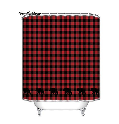 Custom Buffalo Check Bear Applique Shower Curtain 66" x 72"- Bathroom Decor(Fabric)