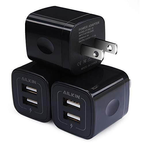 USB Wall Charger, Ailkin 2.1A Dual Port Portable Universal USB Wall Charger Adapter Compatible with iPhone X/8/7/6S/6S Plus, iPad Pro/Air 2/mini2, Galaxy S7/S6/Edge/Plus, Note 5/4, LG, HTC, and More