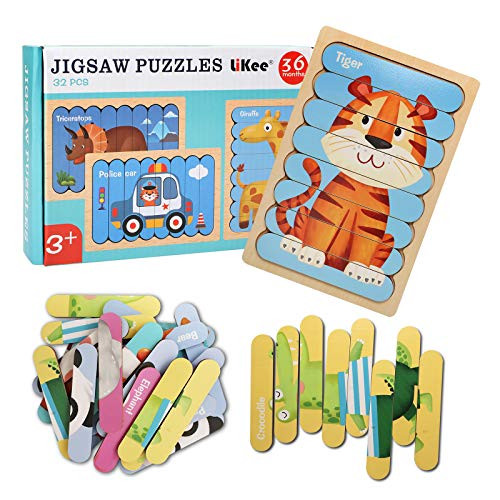LiKee Animal Wooden Jigsaw Puzzles Pattern Blocks Sorting and Stacking Toys Peg Puzzle Preschool Montessori Educational Toys for Toddlers Kids Boys Girls Age 3Plus Years Old -32 Pieces and 8 Patterns- LiKee Animal Wooden Jigsaw Puzzles Pattern Blocks Sorting and Stacking Toys Peg Puzzle Preschool Montessori Educational Toys for Toddlers Kids Boys Girls Age 3Plus Years Old -32 Pieces and 8 Patterns-