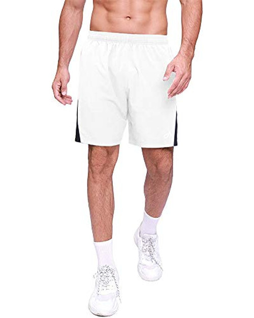Aurgelmir Men's Workout Shorts Athletic Gym Quick Dry Running Basketball Shorts 7inch with Zip Pockets -White- Medium-