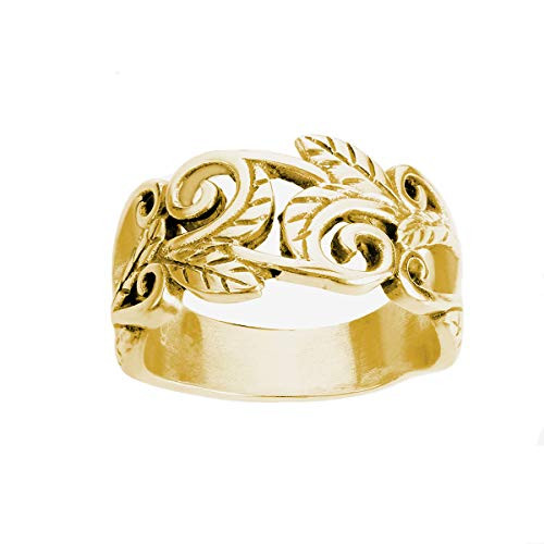 CloseoutWarehouse Yellow Gold-Tone Sterling Silver Acacia Leaves Filigree Ring Size 8