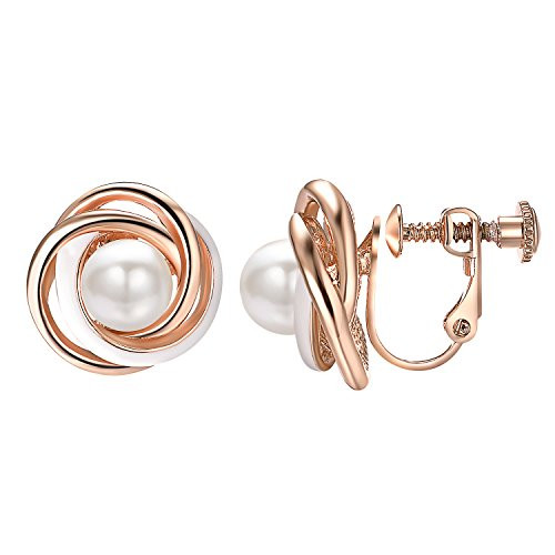Yoursfs Clip Earring Simulated Ivory Pearl Round Earrings no Pierced Clip on Earrings for Women-Love Knot Earrings Clips-