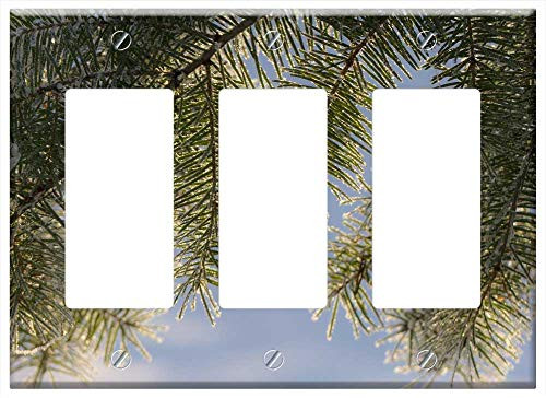 Switch Plate Triple Rocker/GFCI - Tree Branch Fir Hoarfrost White Frost Rime Frost 1
