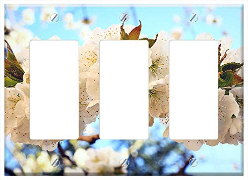 Switch Plate Triple Rocker/GFCI - Cherry Blossom Spring Nature Tree Branch Flower 1
