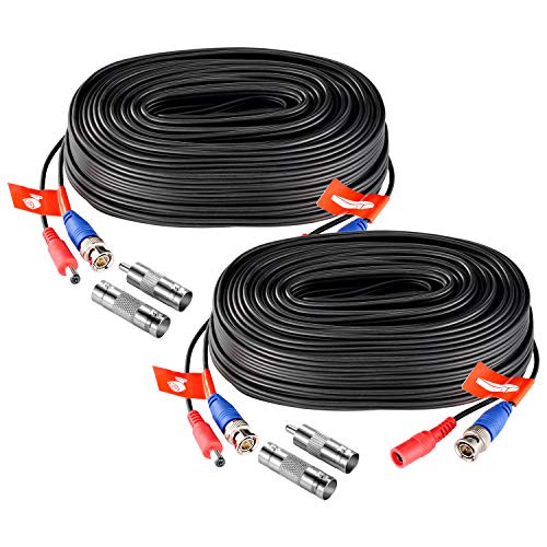 ZOSI 2 Pack 20M/65ft BNC Video Power Cable Security Camera Wire Cord for CCTV DVR Surveillance System- Support 720P 1080P 2MP 3MP 4MP 5MP 8MP 4K Resolution -2-Pack- Black-