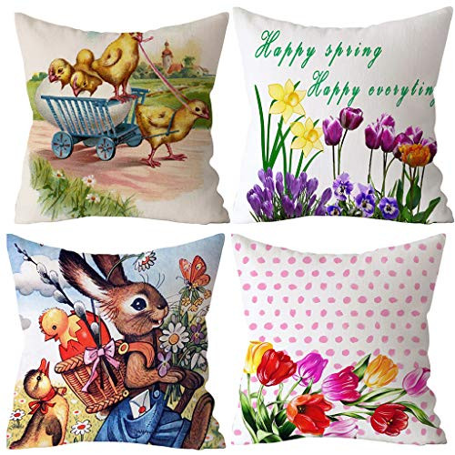 Zincoty Easter Pillow Covers 18x18-Set of 4 Easter Pillow Case Easter Eggs Easter Bunny Cotton Linen Throw Pillow Covers-Easter Decorations Home Decor for Sofa Bed Couch-B- Zincoty Easter Pillow Covers 18x18-Set of 4 Easter Pillow Case Easter Eggs Easter Bunny Cotton Linen Throw Pillow Covers-Easter Decorations Home Decor for Sofa Bed Couch-B-