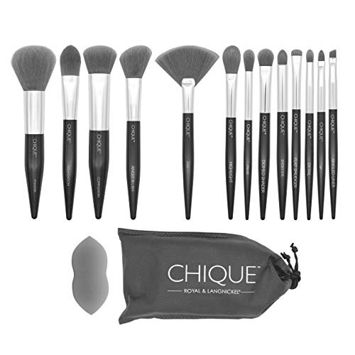 CHIQUE by Royal  and  Langnickel 14pc Premium Soft Synthetic Fiber Makeup Brush Set with Blending Sponge and Travel Pouch