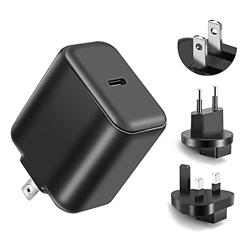 USB C Charger- 20W iPhone Fast Charger Block- Changeable US- EU  and  UK Plugs for Travelers-Fast Charger- for iPhone 12/12 Mini/12 Pro/12 Pro Max/11 Pro Max/SE- AirPods Pro- iPad Pro- Galaxy and More