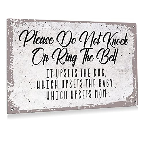 BEASTZHENG Vintage Please Do Not Knock or Ring Doorbell Metal Tin Sign Wall Decor for Front Door - Retro Baby Sleeping Tin Sign for Home Porch Decor Gifts - 8x12 Inch