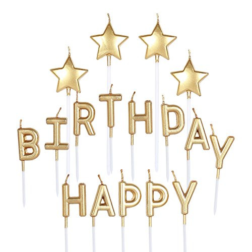 pinkblume Gold Happy Birthday Candle,Star Cake Toppers Party Decorations- Birthday Letters Candles, Metallic Happy Birthday Cake Candles for Adults/Kids