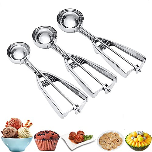 Ice Cream Scoop- 3Pcs Cookie Scoop Set- Stainless Steel Ice Cream Scooper with Trigger Release- Large/Medium/Small Cookie Scooper for Baking- Cookie Scoops for Baking Set of 3 with Cookie Dough Scoop Ice Cream Scoop- 3Pcs Cookie Scoop Set- Stainless Steel Ice Cream Scooper with Trigger Release- Large/Medium/Small Cookie Scooper for Baking- Cookie Scoops for Baking Set of 3 with Cookie Dough Scoop