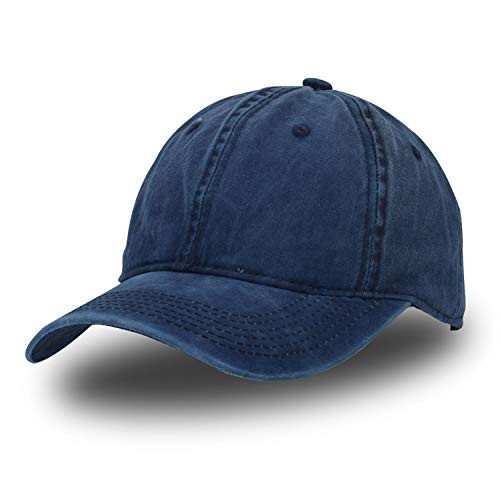 Vintage Baseball Cap 100 percent Washed Twill Soft Cotton Adjustable Unisex Dad-Hat -Navy-