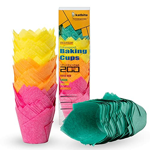 Katbite Tulip Cupcake Liners 200PCS- Muffin Liners Baking Cups- Cupcake Wrapper for Party- Wedding- Birthday- Christmas Cupcake Liners