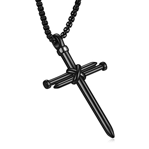 Men's Black Nail Cross Pendant Necklace 