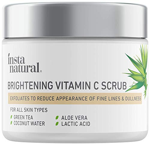 Brightening Vitamin C Face Scrub - Natural Cleansing Exfoliator - Blackhead Reducing Facial Mask - Deep Pore Cleanser - Gentle Exfoliant - Oily- Dry  and  Sensitive Skin - Green Tea  and  Coconut Water - 2oz