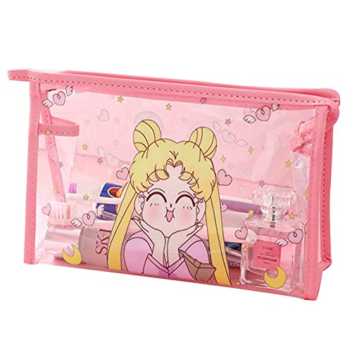 Sailor Moon Cosmetic Makeup Pouch Transparent Waterproof Zipper Toiletry Travel Bag -Smile-