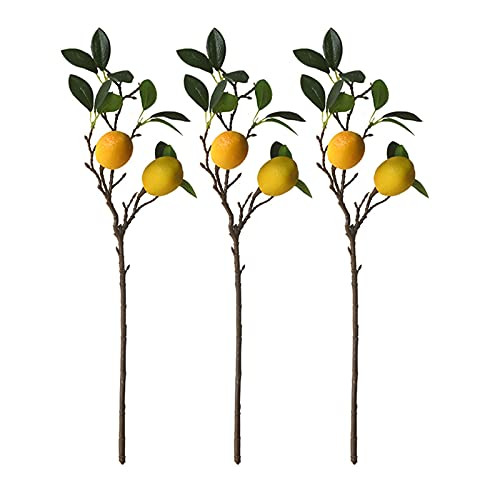 SFTYUFS 3PCS Artificial Lemon Branch Simulation Green Plant Lifelike Fake Fruit Props Yellow Lemons Branches with Artificial Greenery Leaves Branch for Home Wedding Party