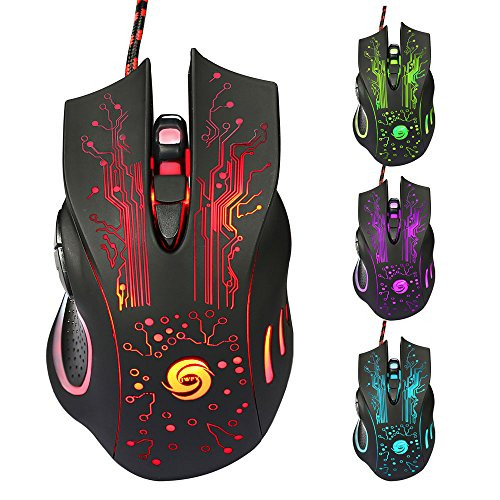 Gaming Mouse Wired- USB Optical Computer Mice with LED Backlit- - Ergonomic Gamer Laptop PC Mouse with 6 Programmable Buttons for Windows 7/8/XP ect .