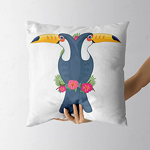 GULTMEE Tropical Animals Exotic Toucan Birds Sitting Back to Back on Hibiscus Floral Branch Multicolor Printed Pillows Case Soft Throw Pillow Printing Couch Pillowcase Square 16 x 16in