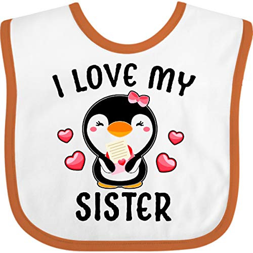 Inktastic I Love My Sister with Cute Penguin and Baby Bib White and Orange 34311