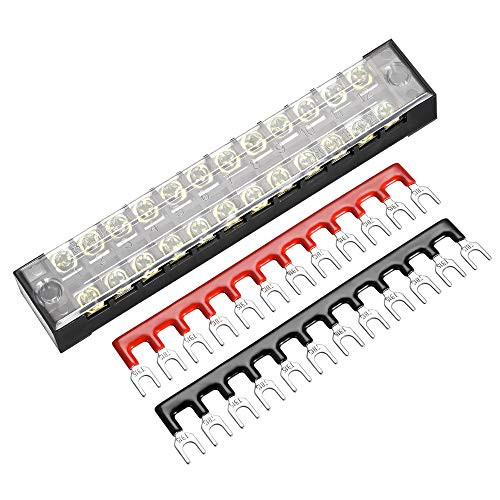 uxcell 2Set 12 Positions Dual Rows 600V 15A Iron Screw Terminal Strip Barrier Block with Cover Plus 400V 25A Pre-Insulated Terminals Barrier Strip