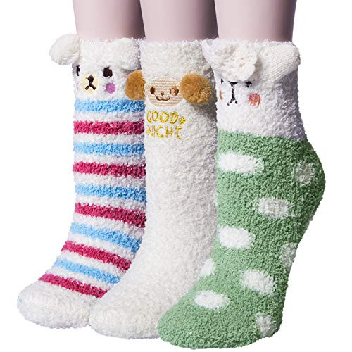 Loritta 3 Pairs Womens Fuzzy Socks Winter Warm Fluffy Soft Slipper Home Sleeping Cute Animal Socks-P-Blue RedPlusWhitePlusGreen Loritta 3 Pairs Womens Fuzzy Socks Winter Warm Fluffy Soft Slipper Home Sleeping Cute Animal Socks-P-Blue RedPlusWhitePlusGreen