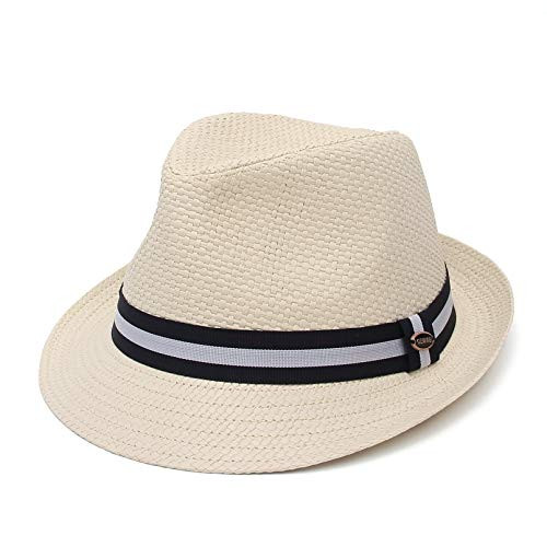 EOZY Straw Hat for Women Beach Sun Hats Panama Summer Wide Brim Floppy Fedora Cap Beige