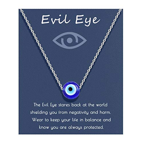 Sincere Evil Eye Necklace Blue Eyes Protection Amulet Pendant Necklace Lucky Kabbalah Evil Eye Jewelry Gift for Women Girls Mother Daughter-Silver-