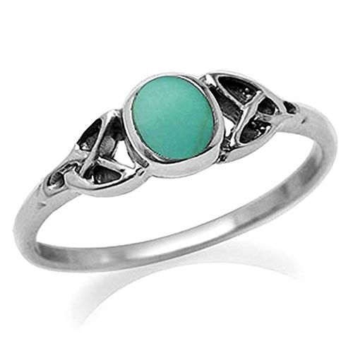 Silvershake Petite Created Green Turquoise Inlay 925 Sterling Silver Celtic Knot Ring Size 4 Silvershake Petite Created Green Turquoise Inlay 925 Sterling Silver Celtic Knot Ring Size 4